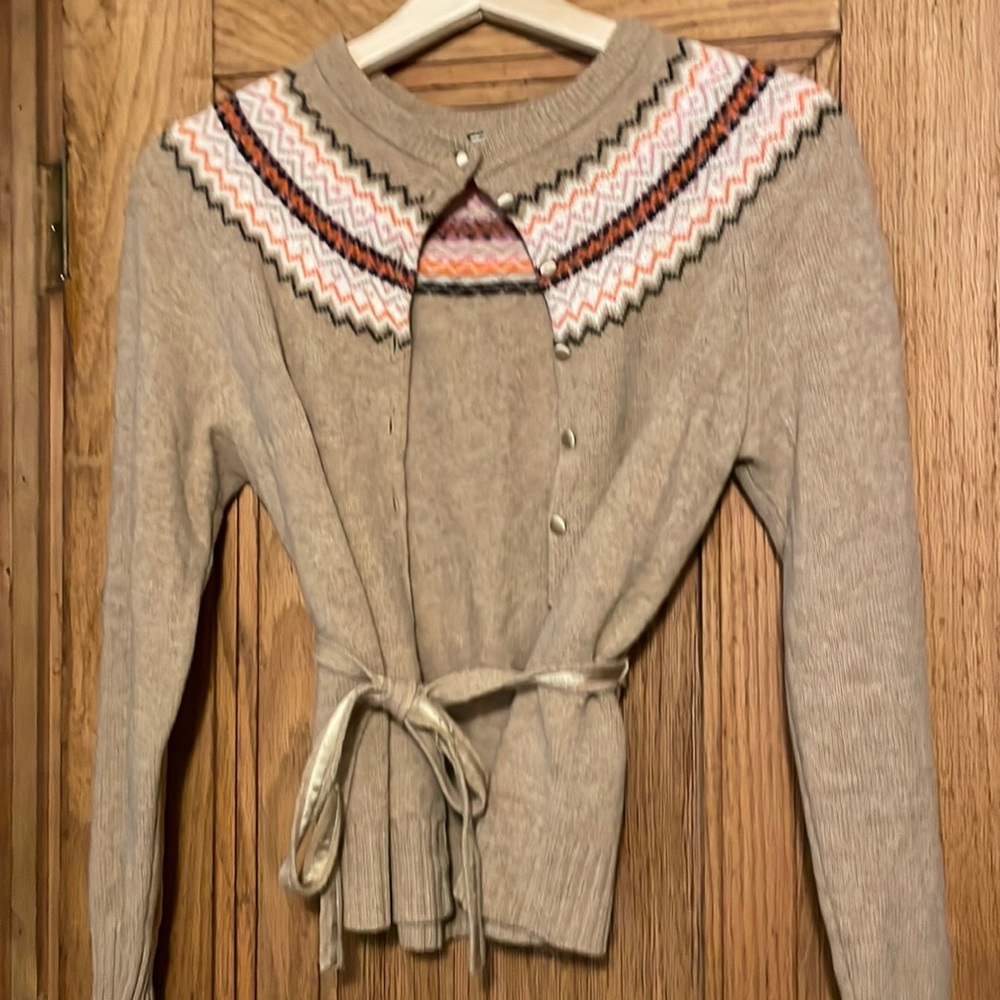 Vintage J. Crew Fair Isle Cardigan with Belt and Satin Buttons size S/M